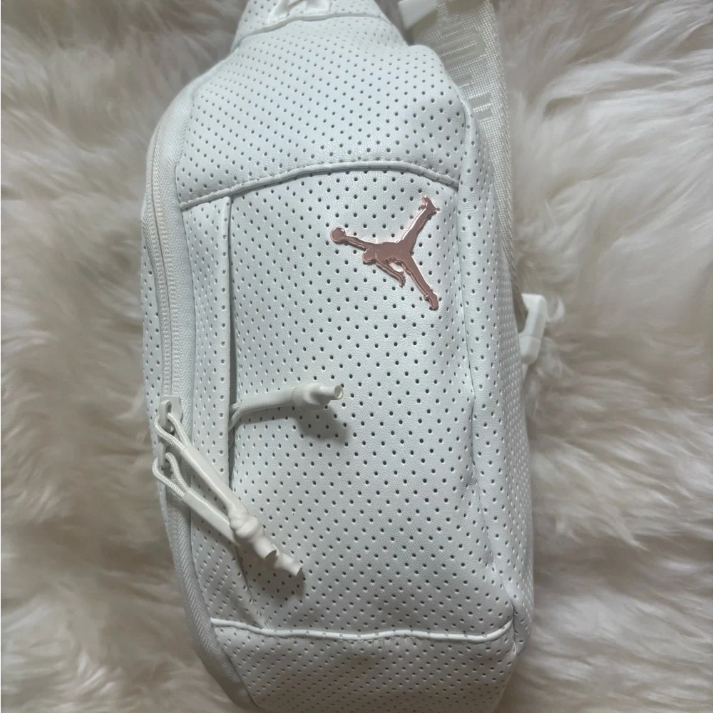 Jordan White Perforated Sling Bag with Rose-Gold Jumpman - Picture 2 of 5